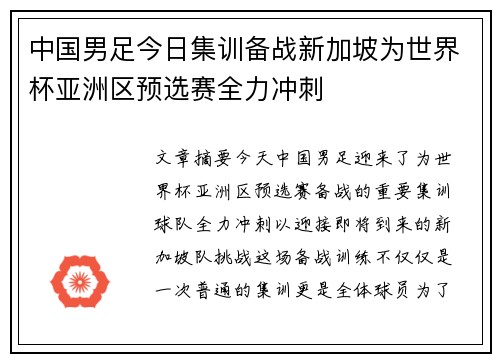 中国男足今日集训备战新加坡为世界杯亚洲区预选赛全力冲刺